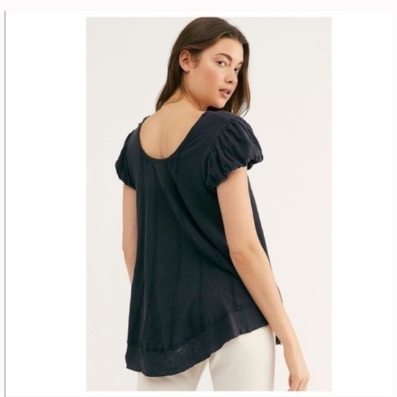 Free People Boho Flowy Black Scoop Neck Top Size Small - Picture 9 of 9